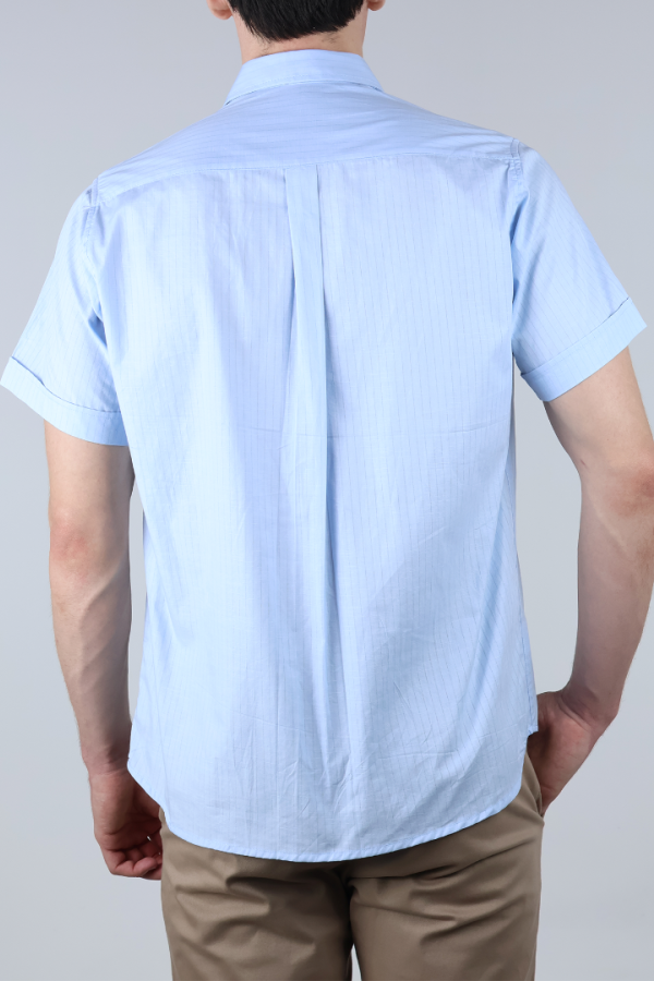 Camisa Manga Corta Corte Recto de Algodón Hombre Y Bolsillo Azul Cielo